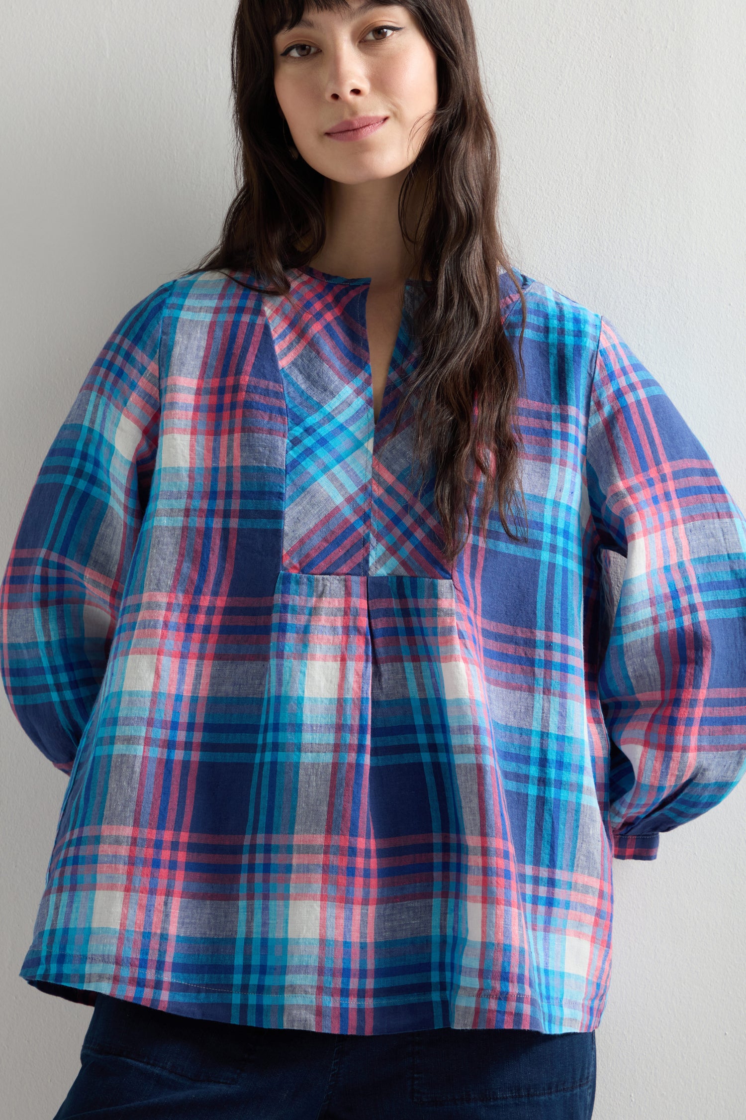 Linen Check Placket Top