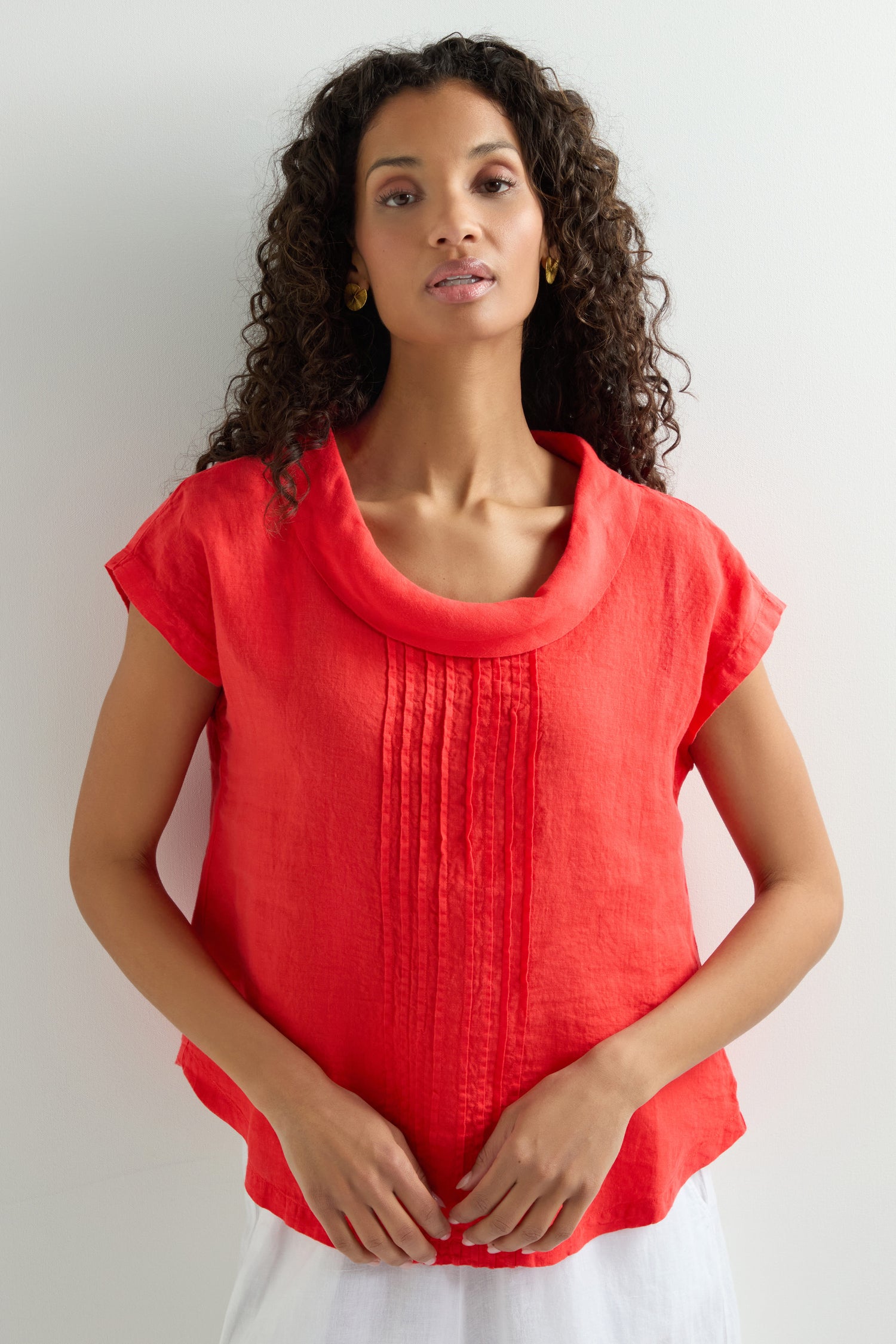 Organza Linen Pleat Front Top
