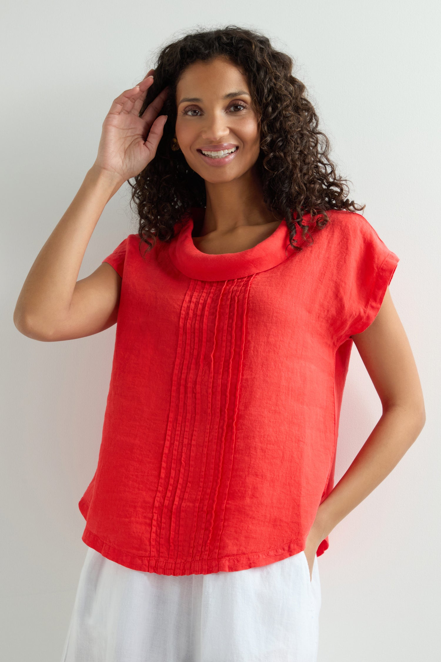 Organza Linen Pleat Front Top