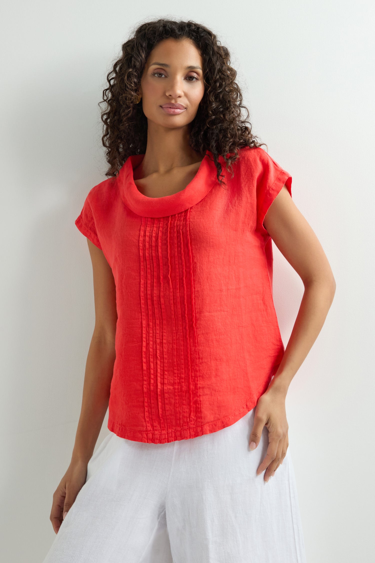 Organza Linen Pleat Front Top