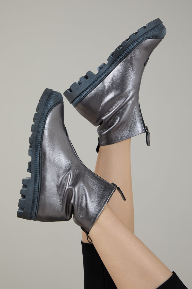 Gunmetal Zip Front Leather Boots – Sahara