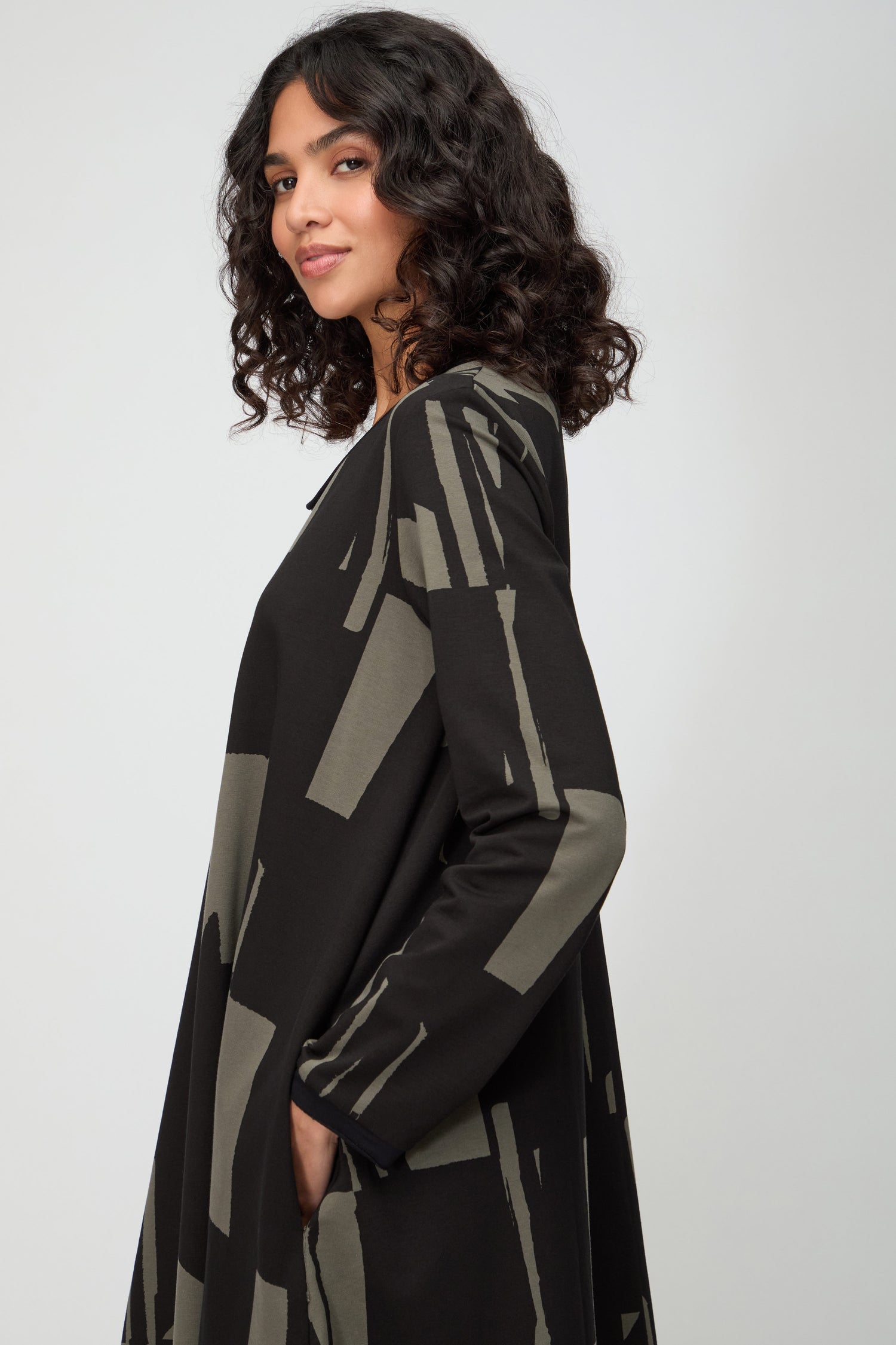 Block Print Flared Jersey Dress