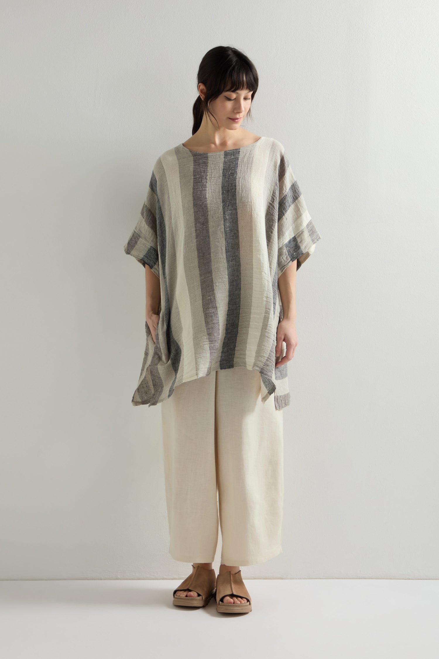 Linen Button Back Stripe Tunic