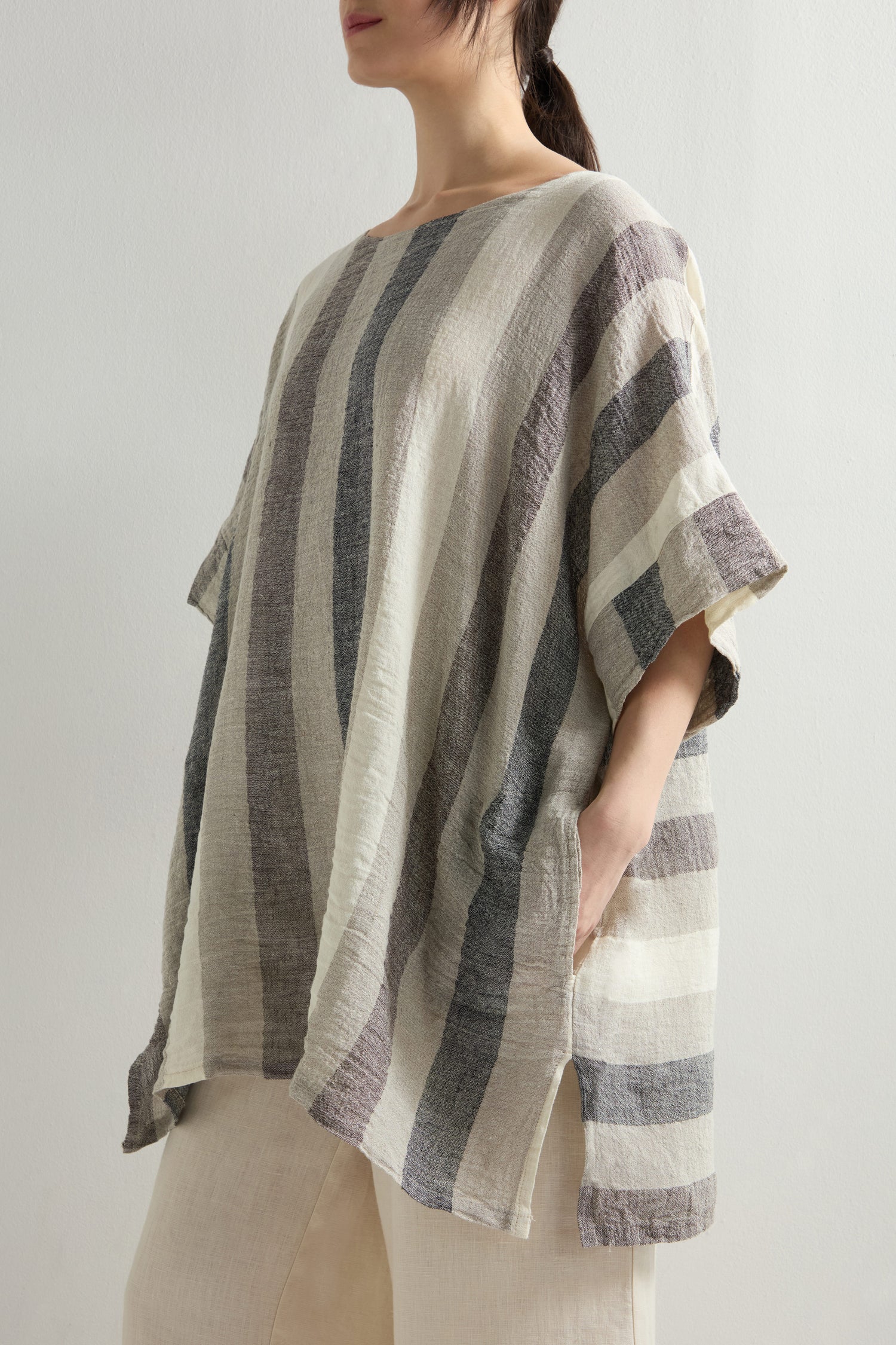 Linen Button Back Stripe Tunic