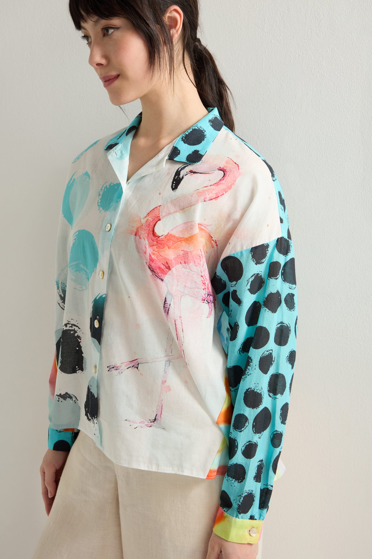 Boxy Flamingo Mix Print Shirt