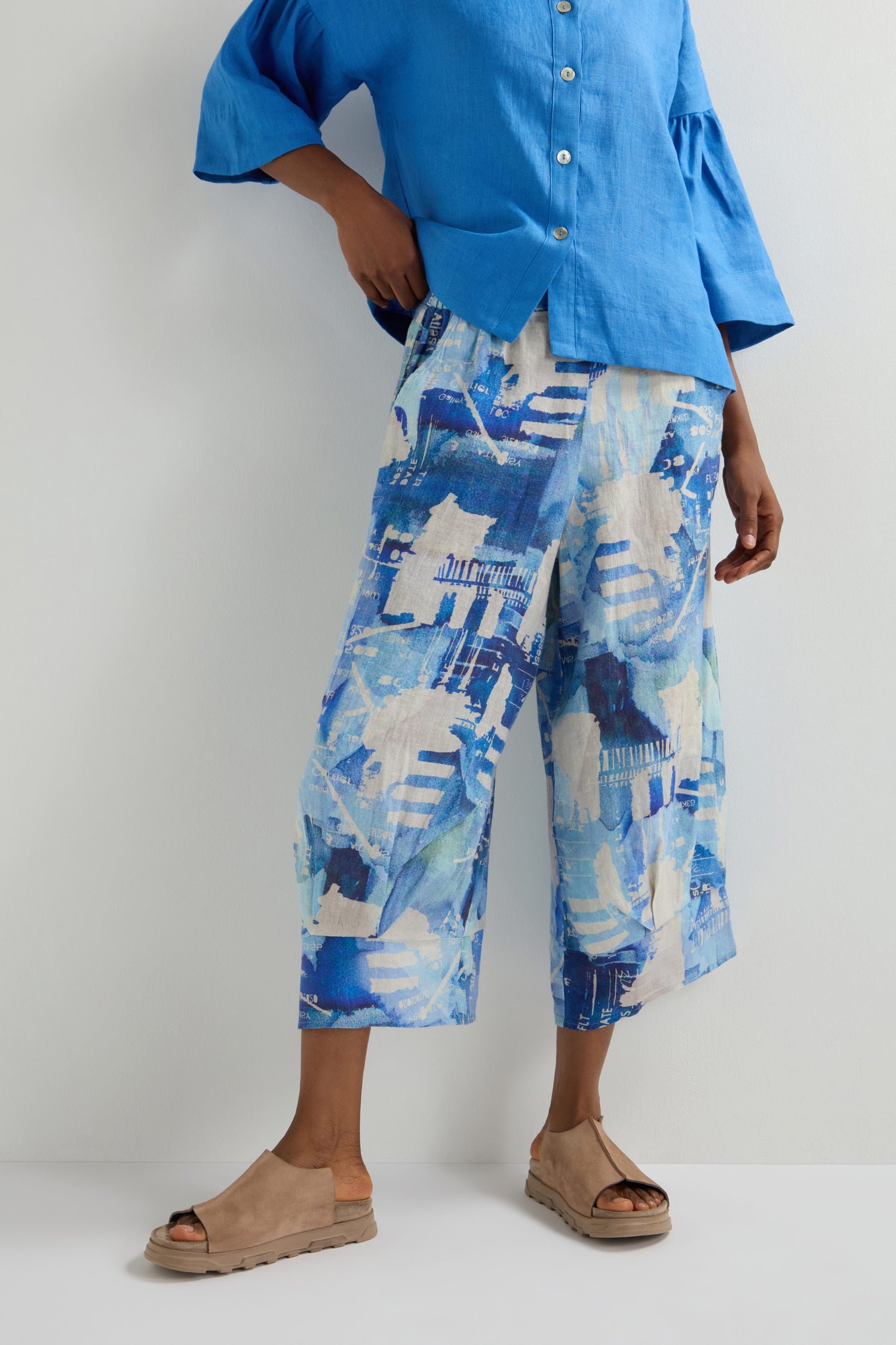 Cityscape Print Linen Trouser