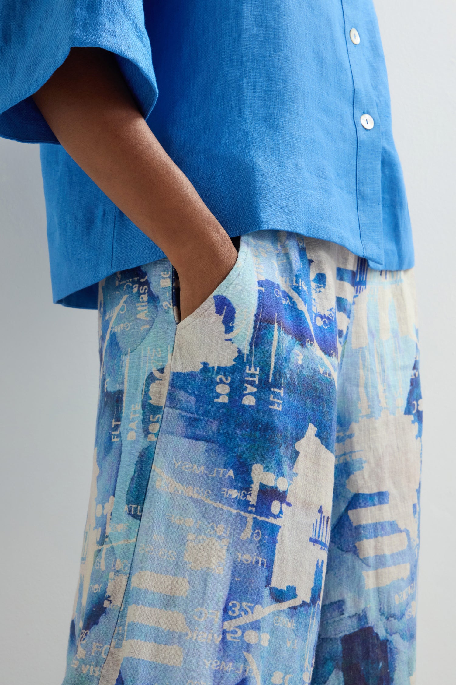 Cityscape Print Linen Trouser