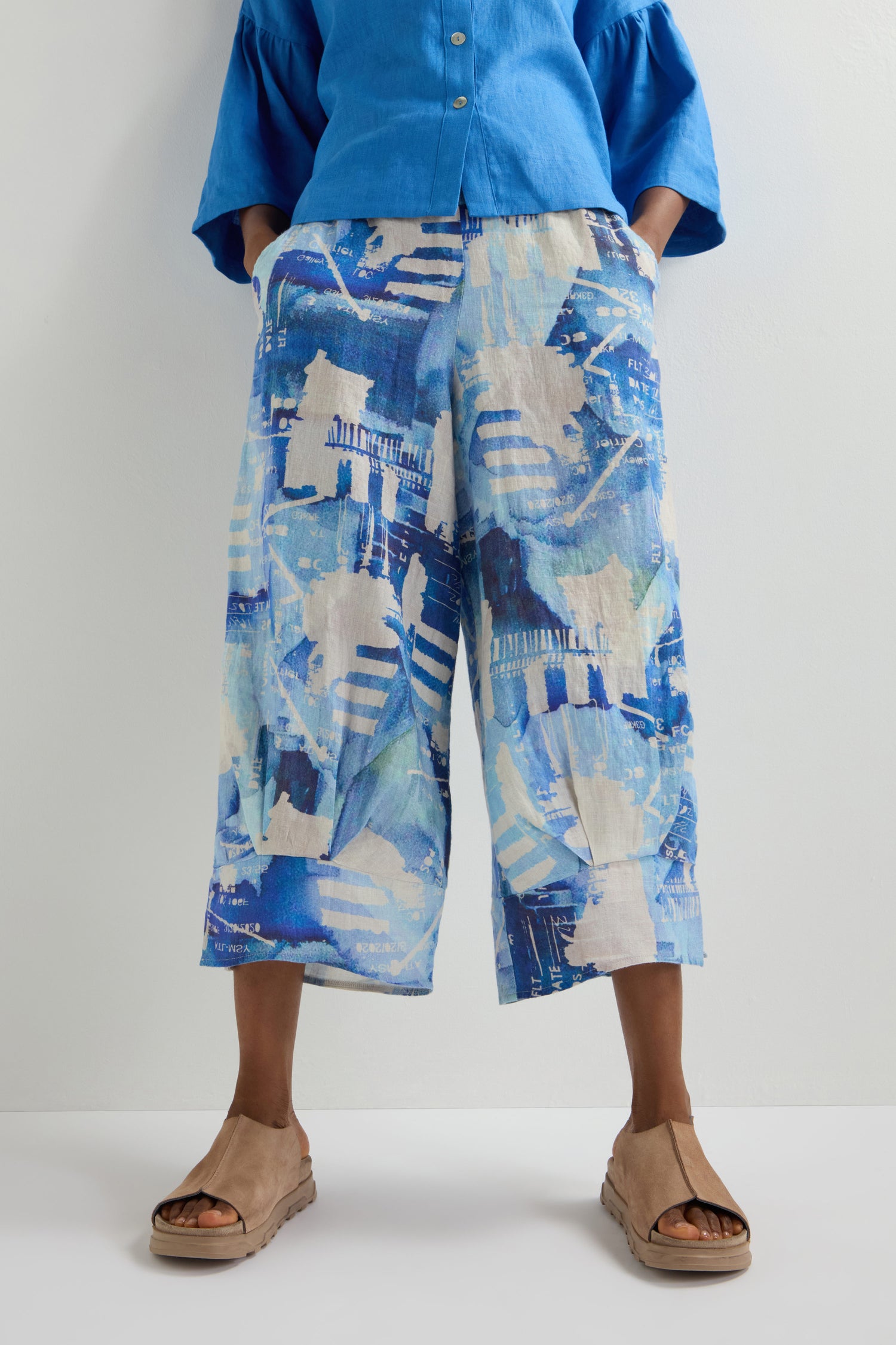 Cityscape Print Linen Trouser