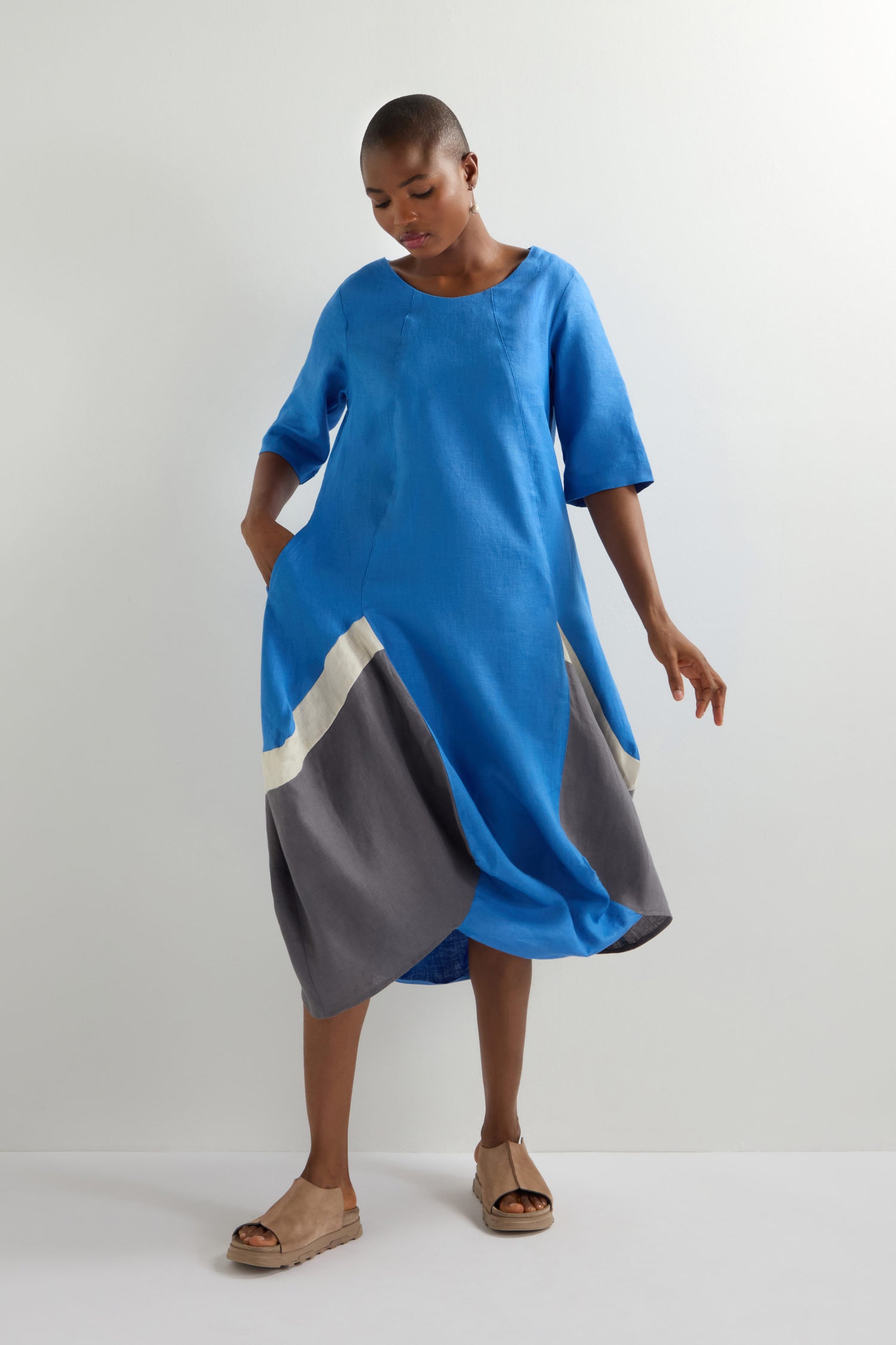 Colour Block Linen Bubble Dress