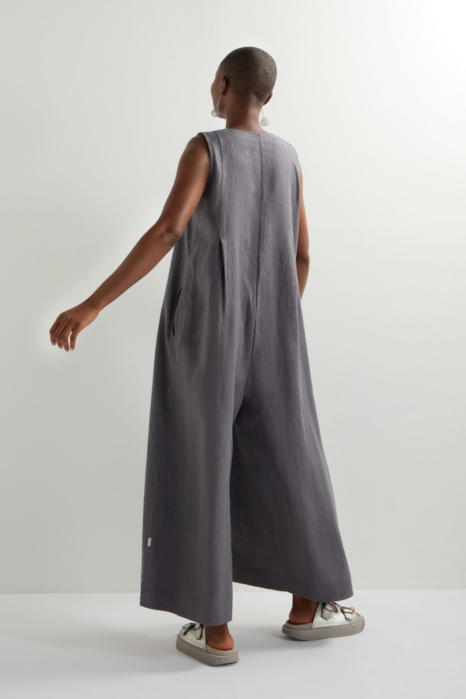 Flared Sleeveless Linen Jumpsuit