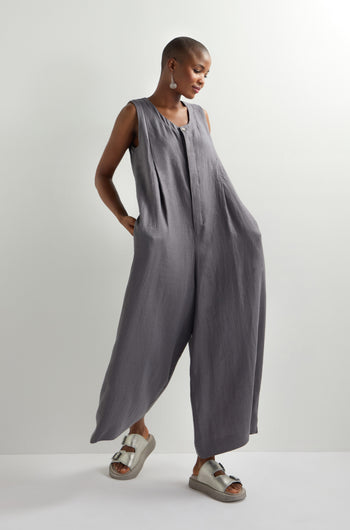 Flared Sleeveless Linen Jumpsuit