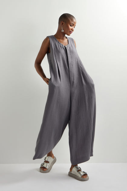 Flared Sleeveless Linen Jumpsuit