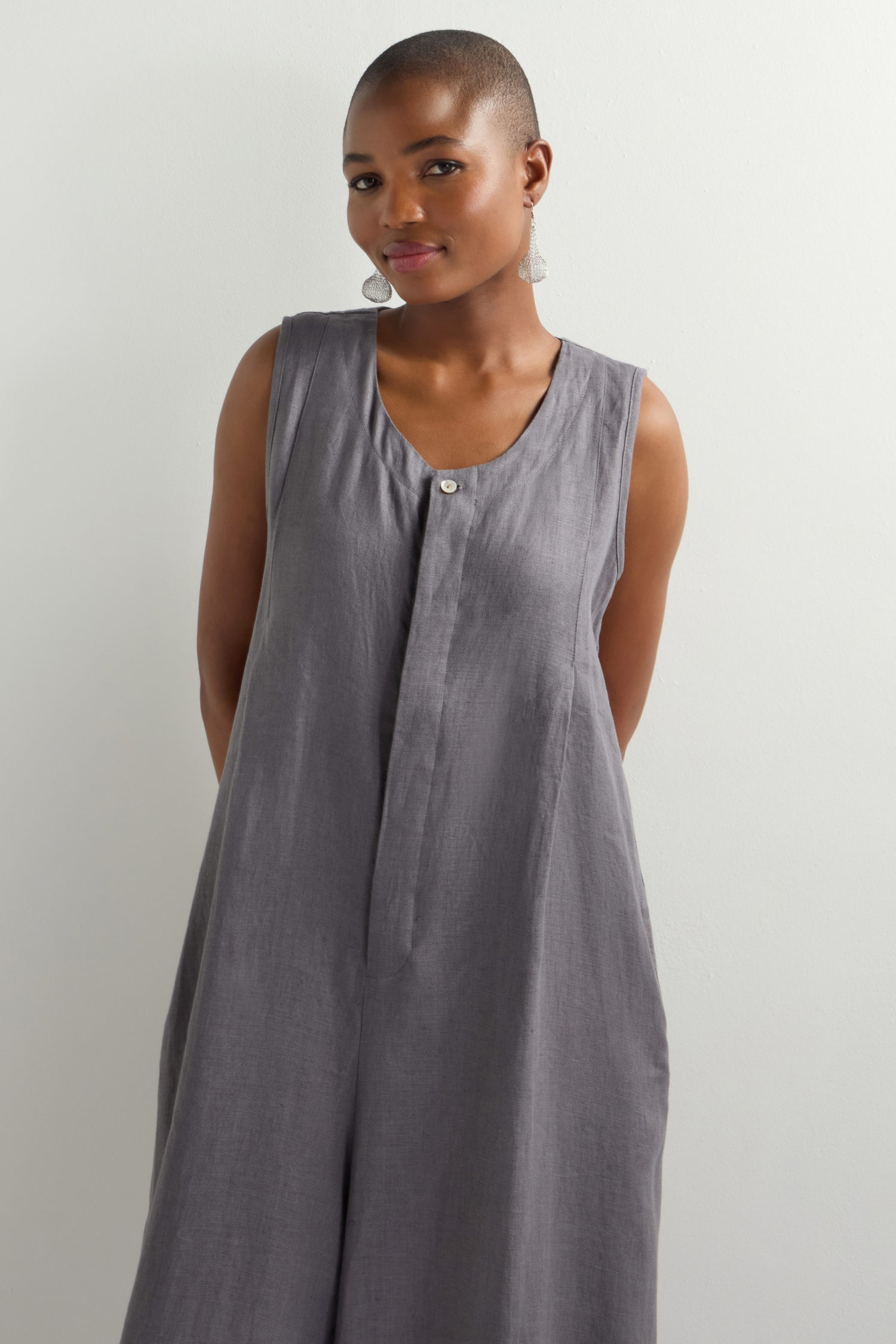 Flared Sleeveless Linen Jumpsuit