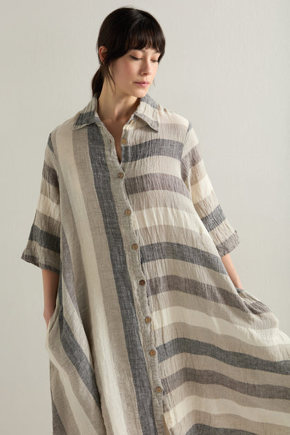 Linen Stripe Shirt Dress