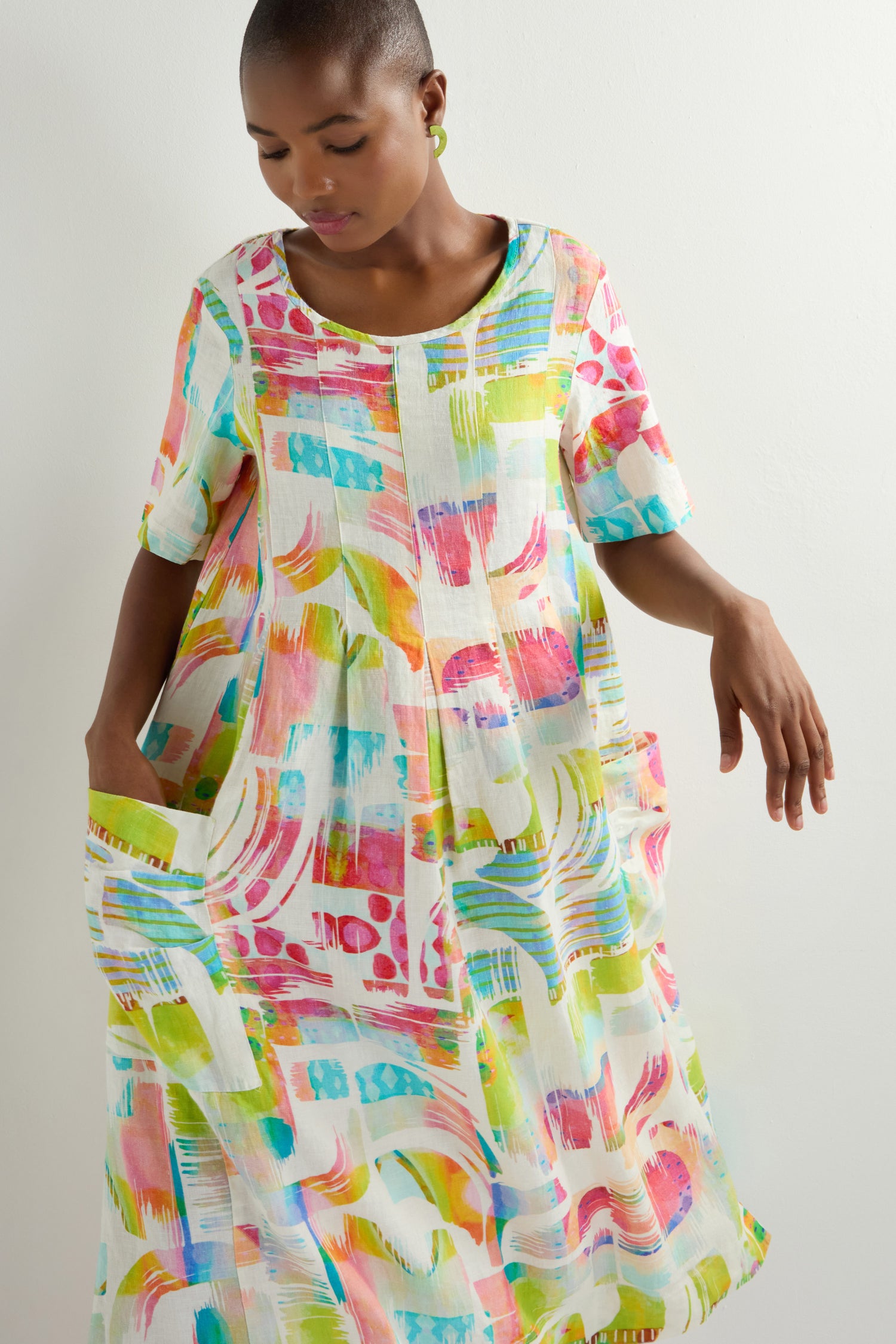 Block Print Linen Pleat Dress