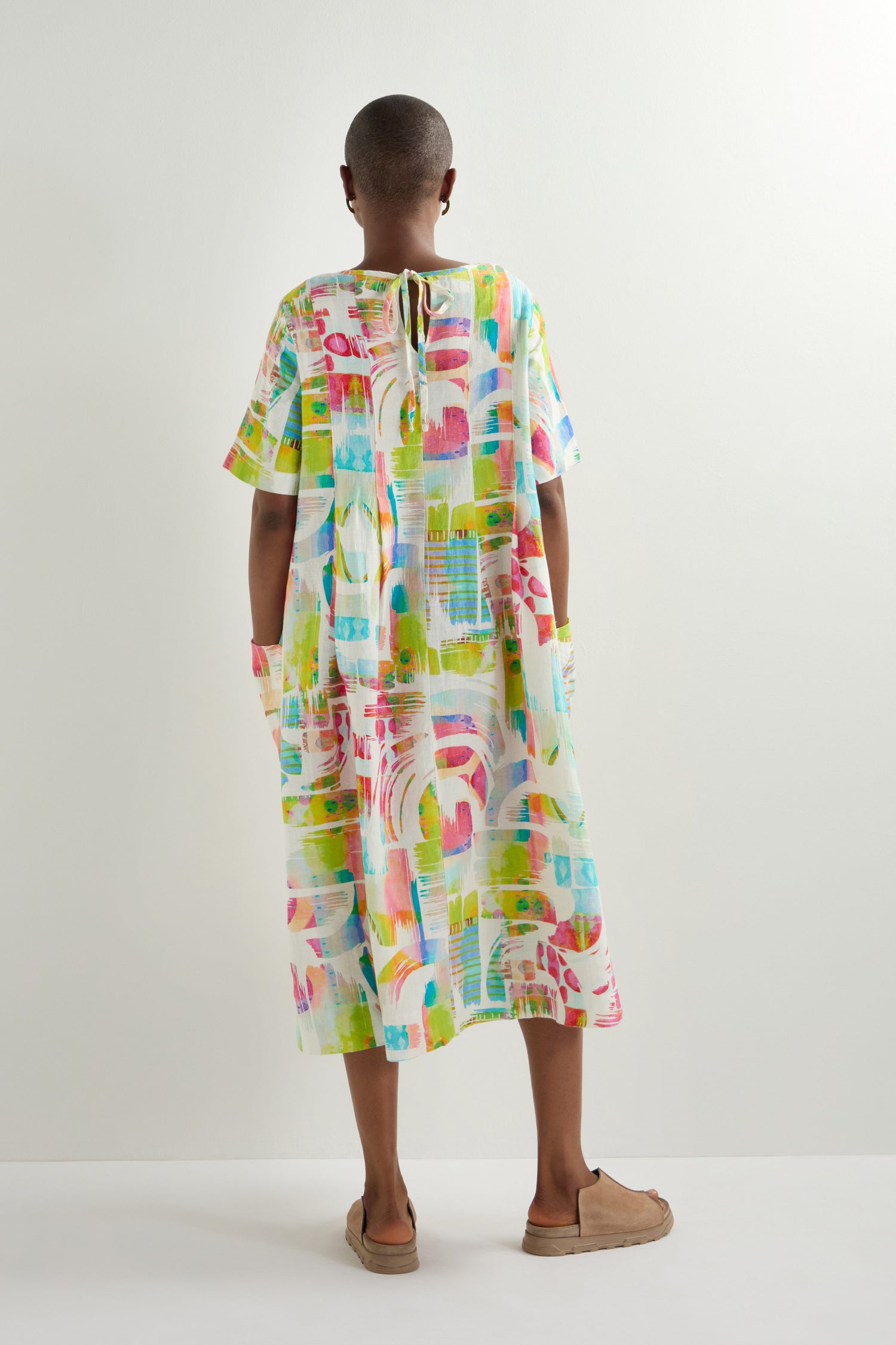 Block Print Linen Pleat Dress