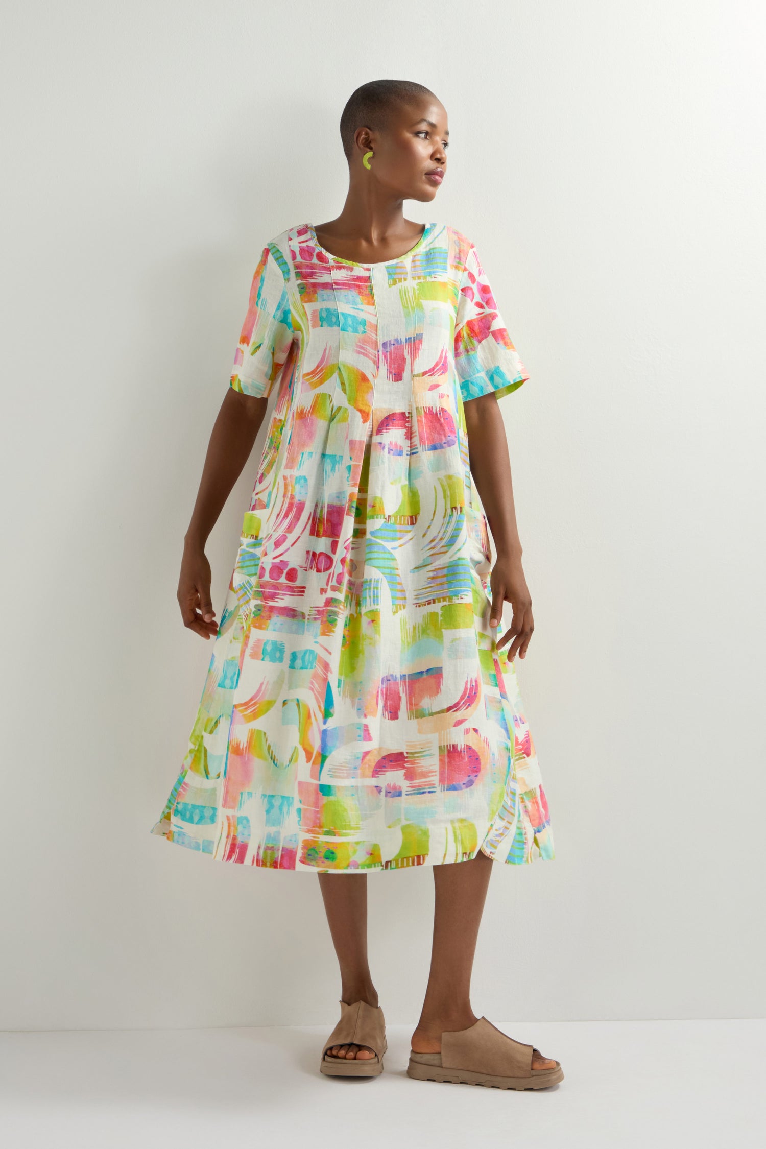 Block Print Linen Pleat Dress