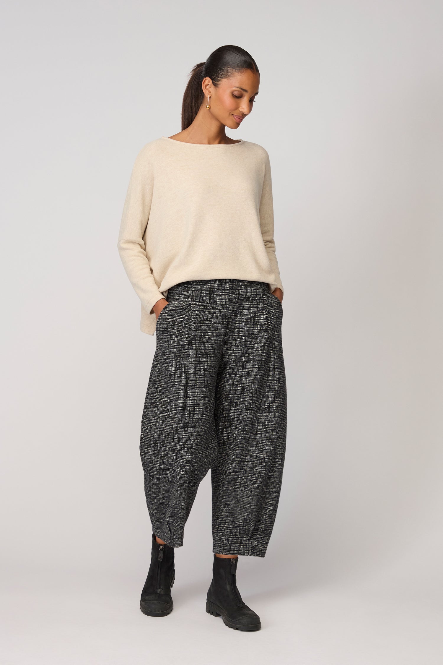 Bianco Jersey Check Trouser