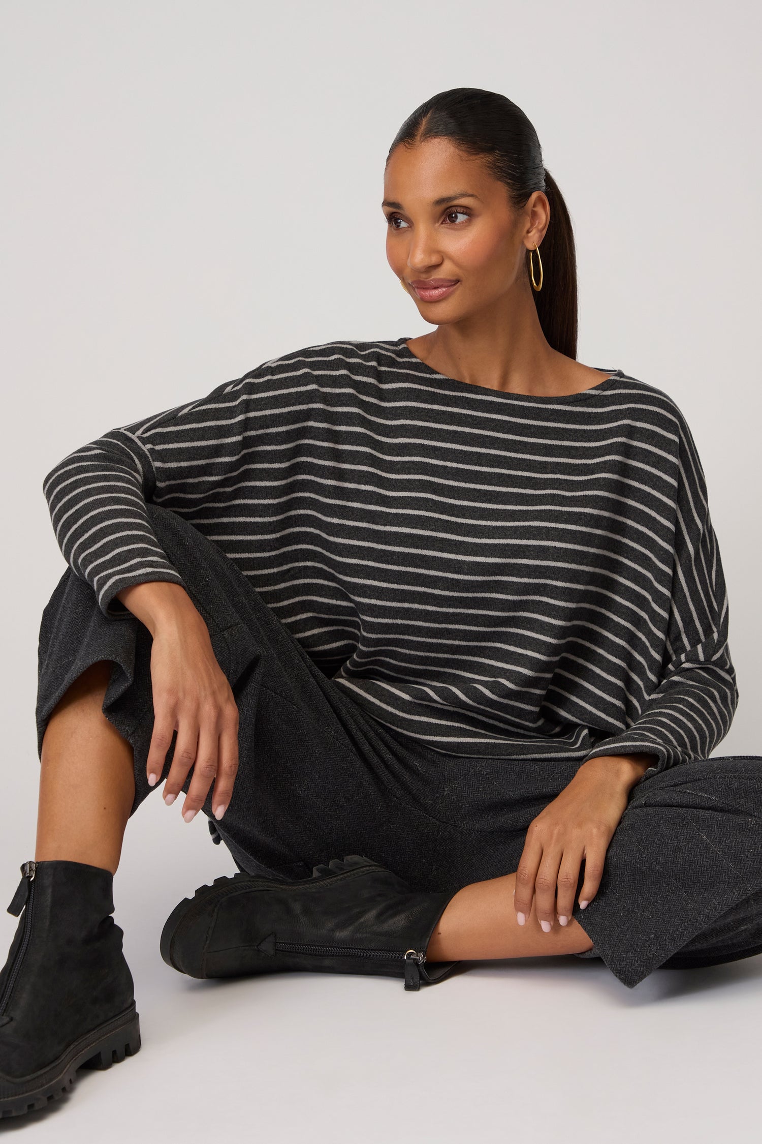 Zita Roll Neck Fine Stripe Tunic