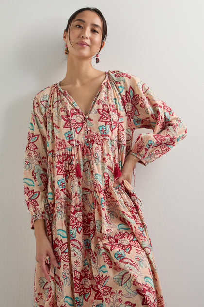 Floral Drawstring Maxi Dress