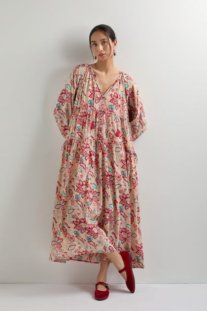 Floral Drawstring Maxi Dress