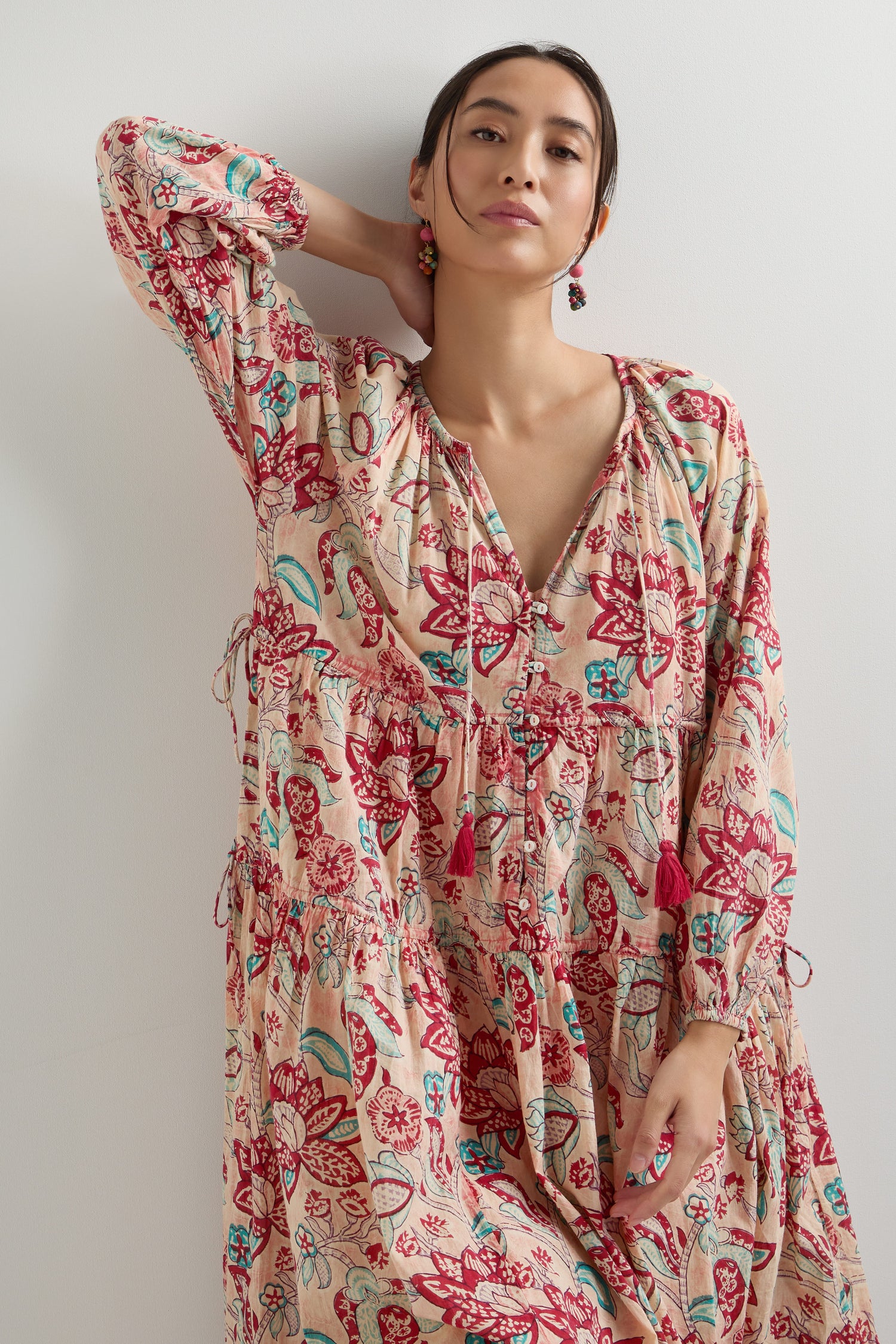 Floral Drawstring Maxi Dress