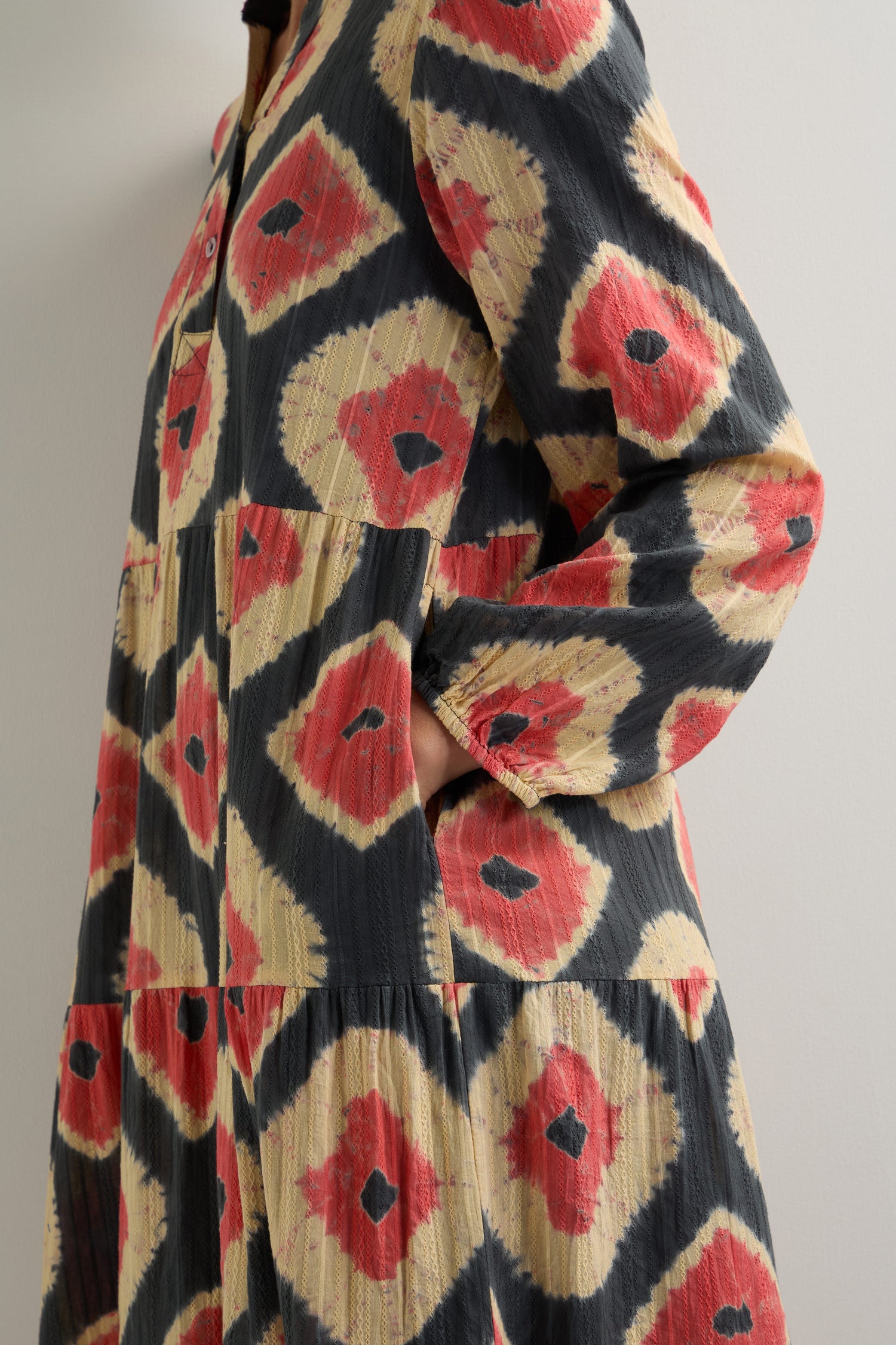 Ikat V Neck Tiered Dress