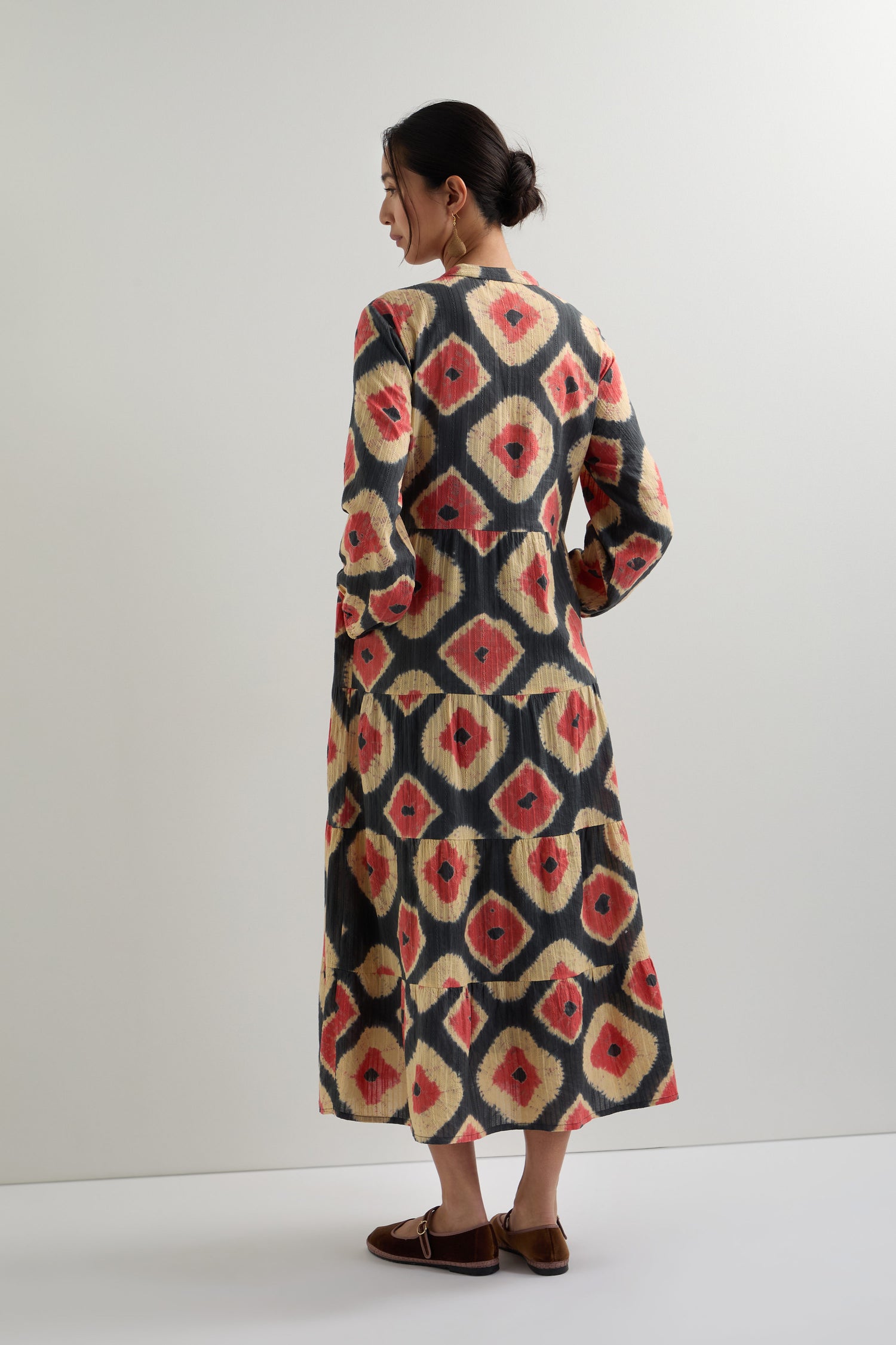 Ikat V Neck Tiered Dress