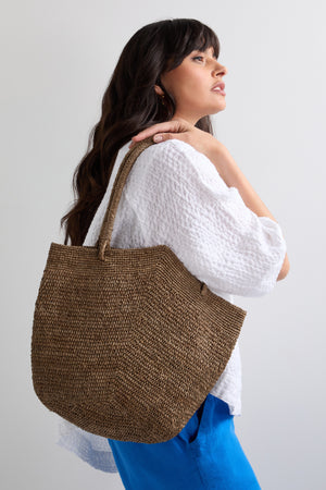 Handwoven Double Crochet Raffia Basket