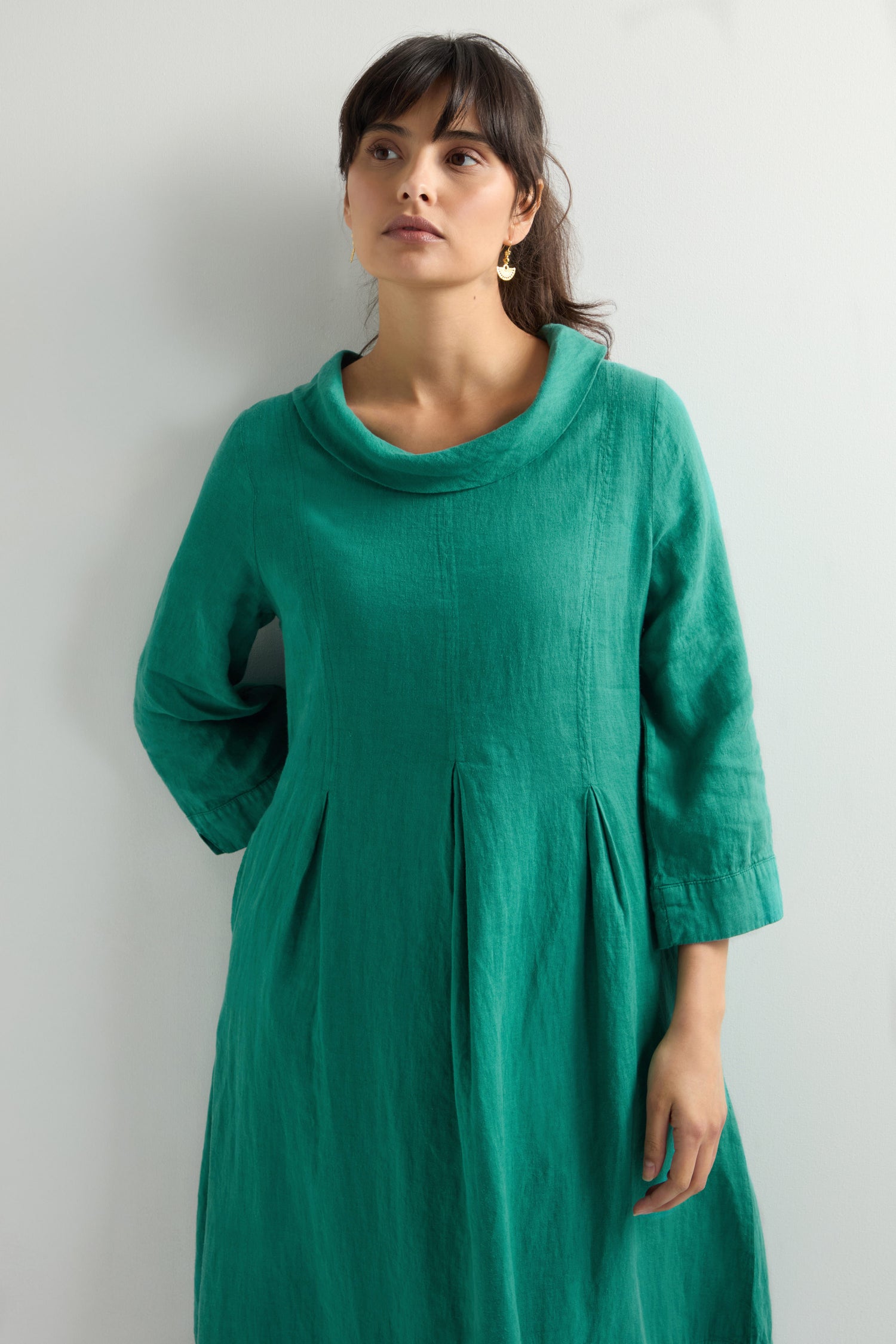 Linen Cowl Neck Bubble Dress