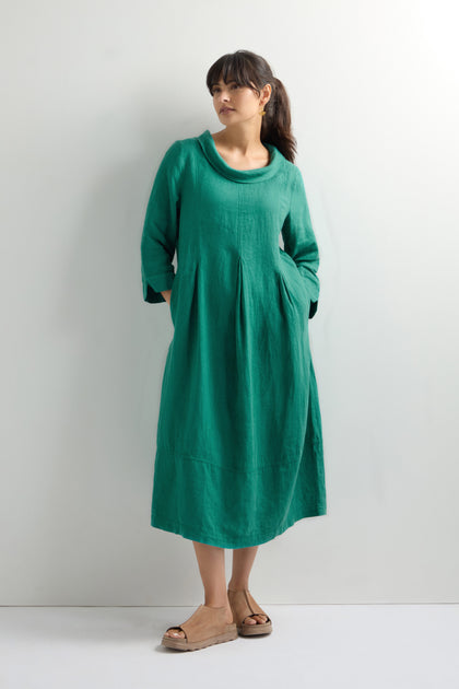 Linen Cowl Neck Bubble Dress