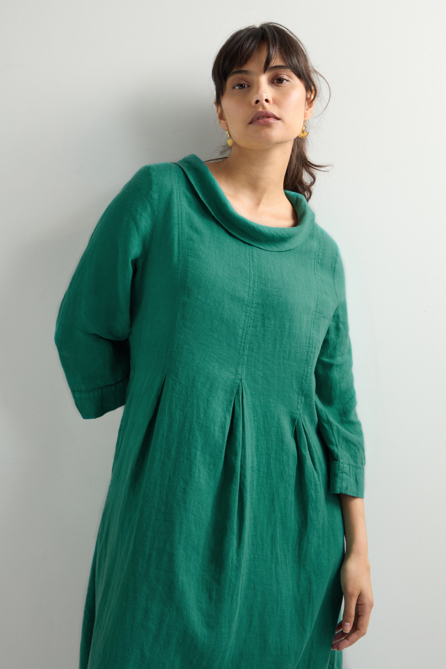 Linen Cowl Neck Bubble Dress