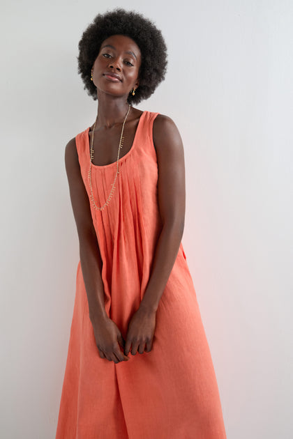 Linen Pleat Front Sleeveless Dress