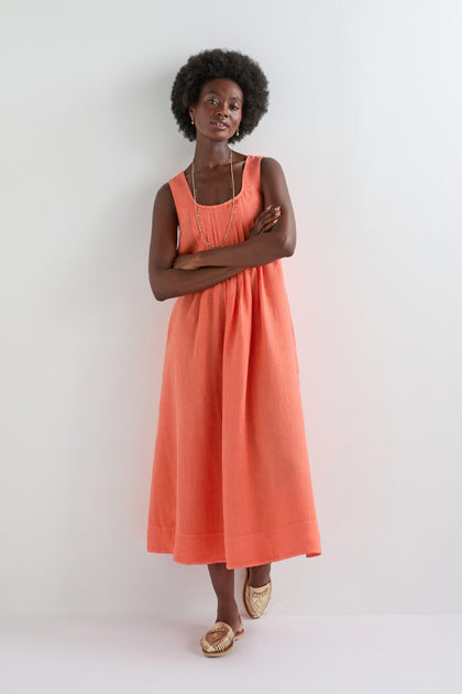 Linen Pleat Front Sleeveless Dress