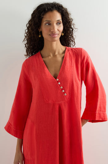 Linen Button Placket Dress