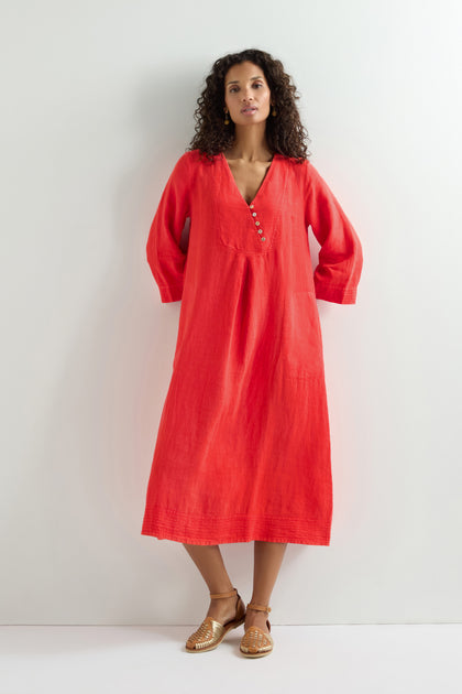 Linen Button Placket Dress