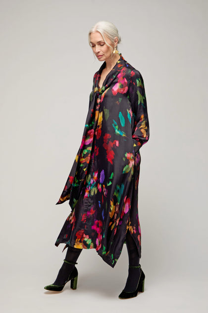 Winter Floral Tie Neck Dress