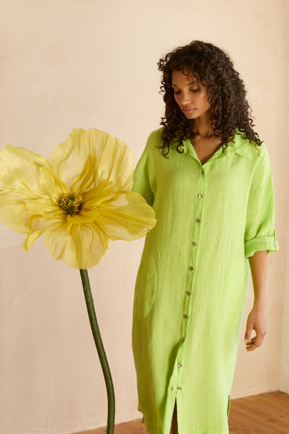 Garment Dyed Linen Shirt Dress