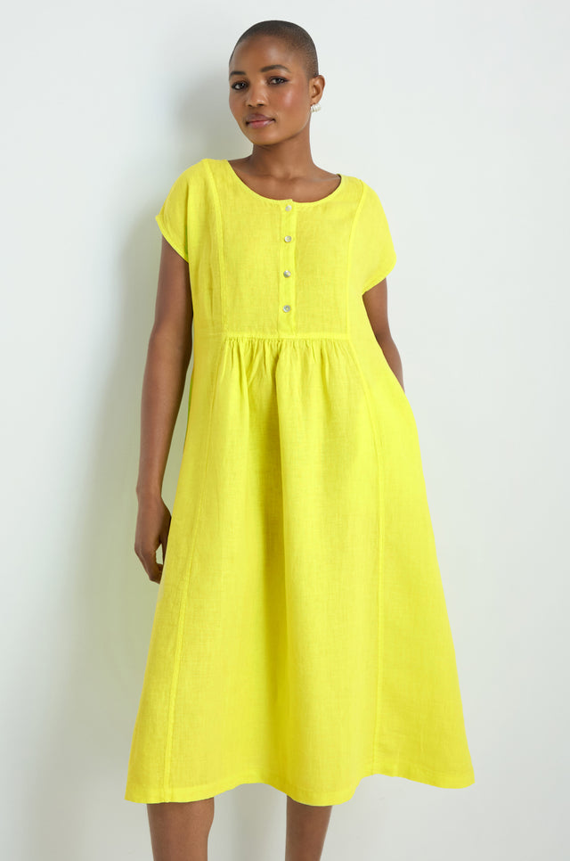 Linen Button Lemon Placket Dress Lemon / 0