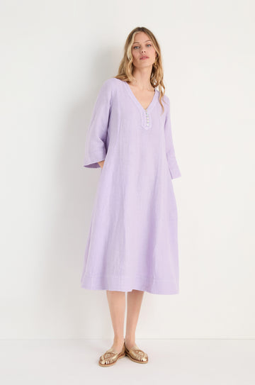 slim fit dress slacks Linen Seam Flare Lilac Dress – Sahara