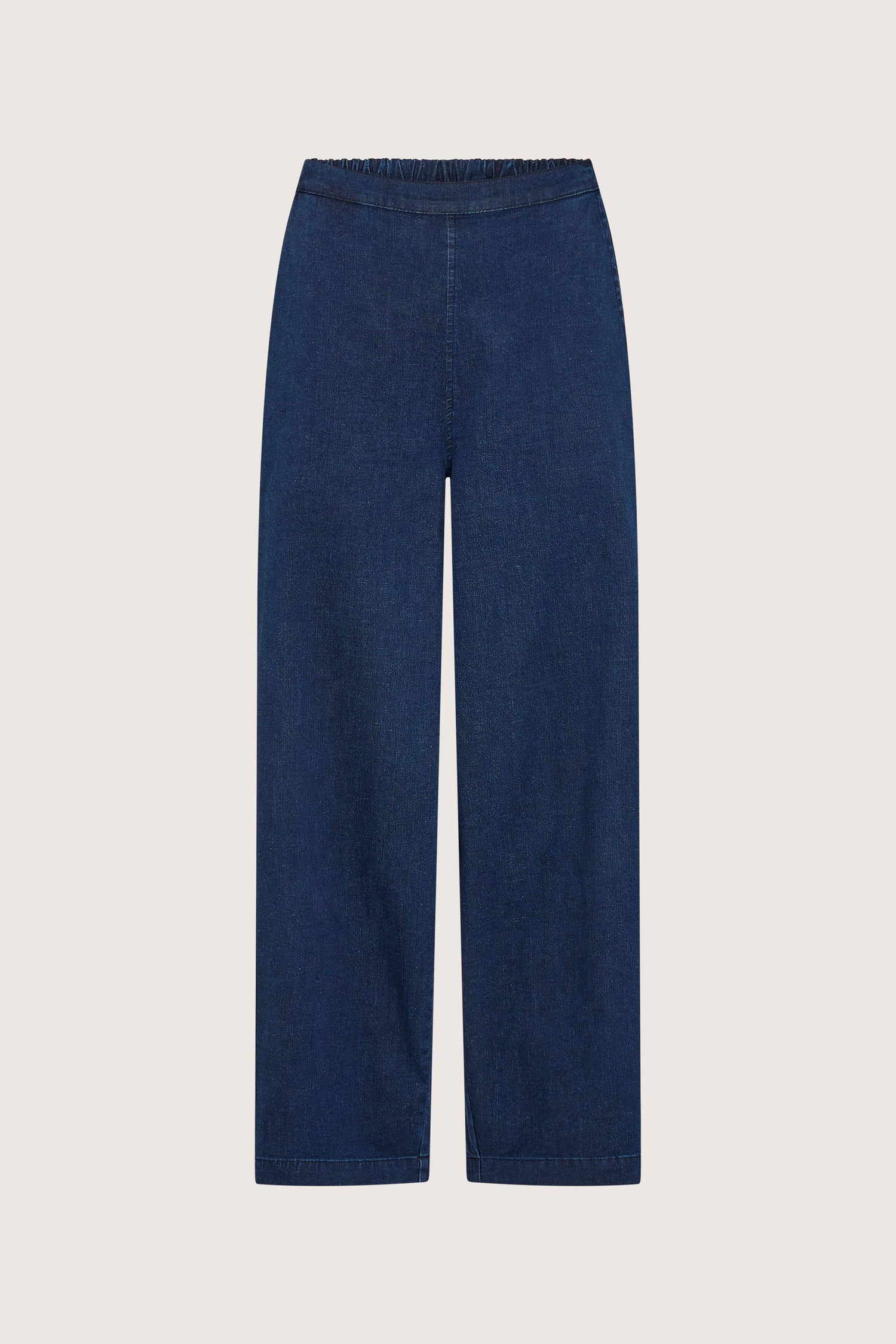 Stretch Denim Bubble Trousers with an elasticated waist.