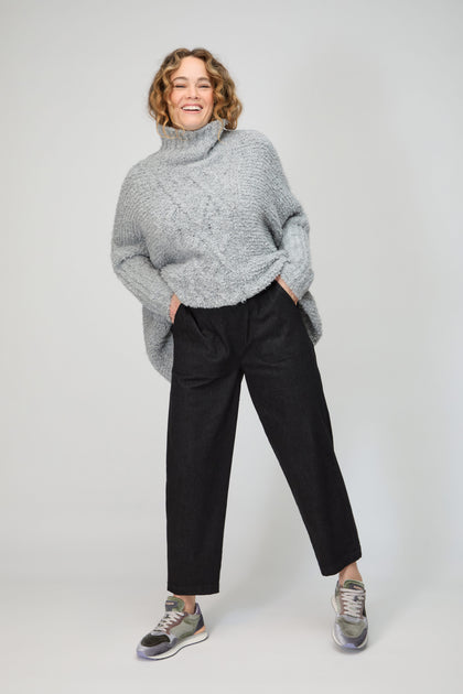 Black Stretch Denim Straight Trousers