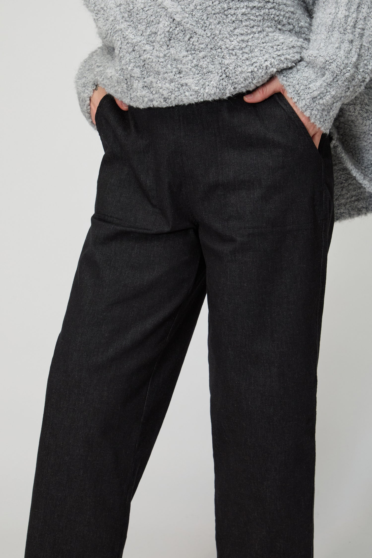 Black Stretch Denim Straight Trousers