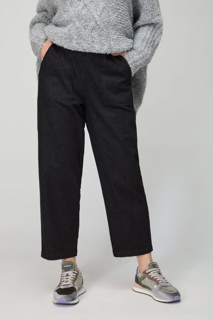Black Stretch Denim Straight Trousers