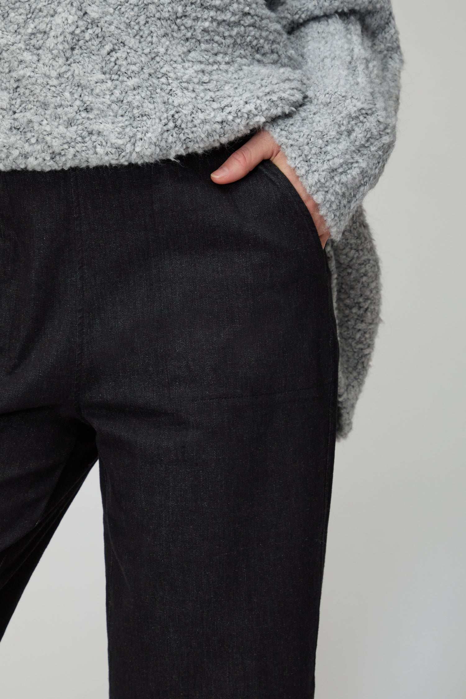 Black Stretch Denim Straight Trousers