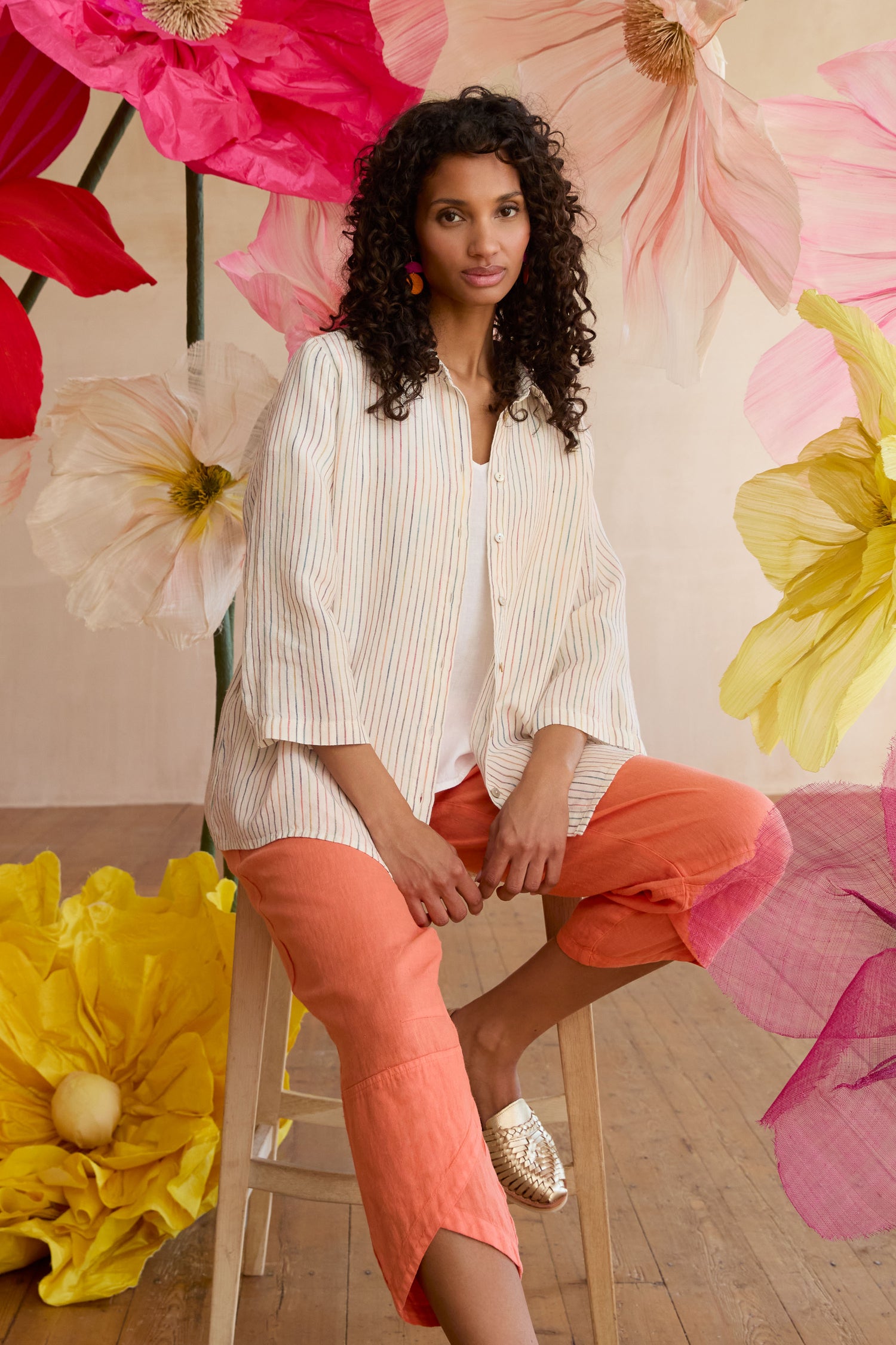 Garment Dyed Linen Tulip Hem Bubble Trousers