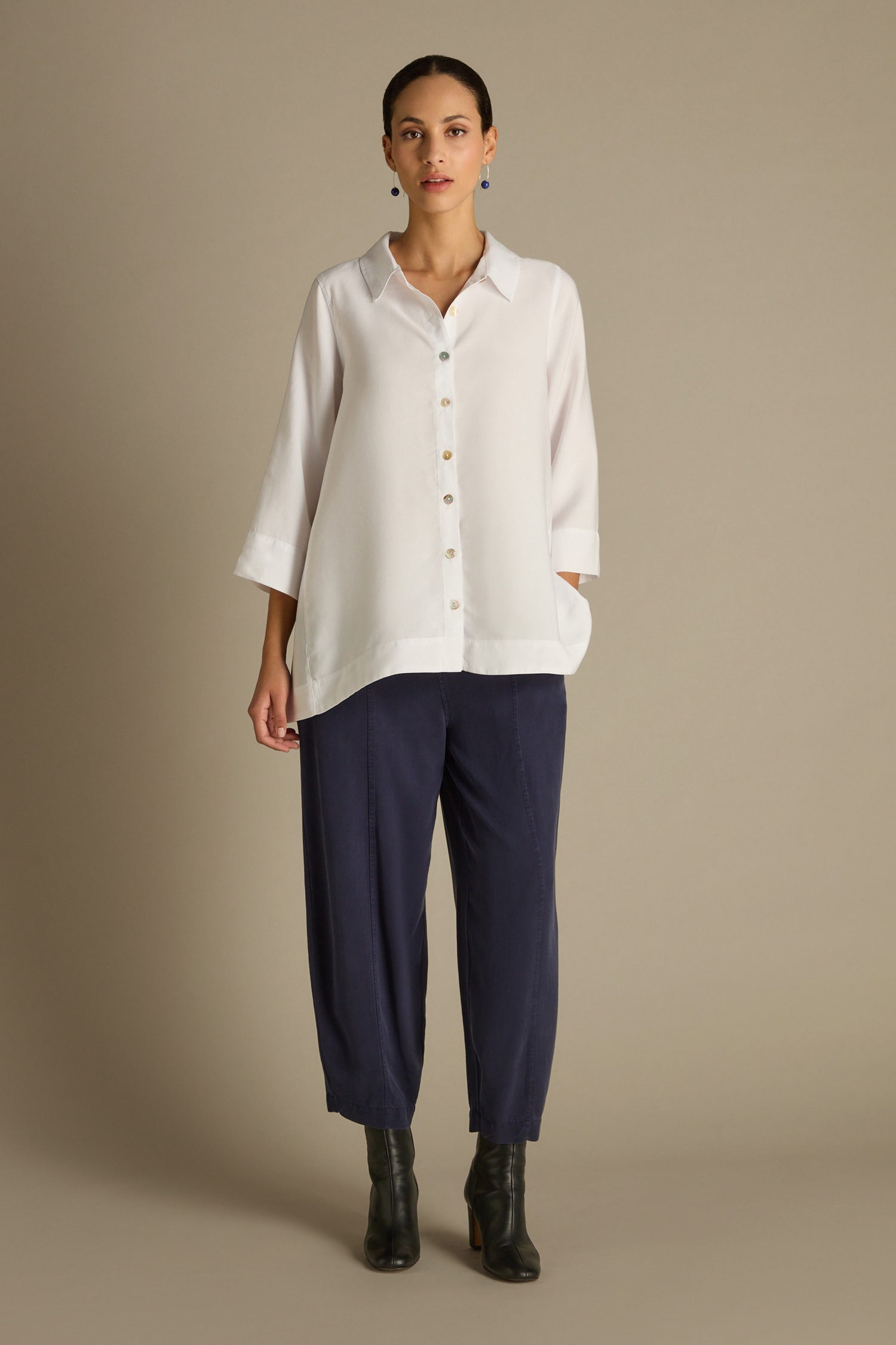 Soft Tencel Flared Hem Shirt