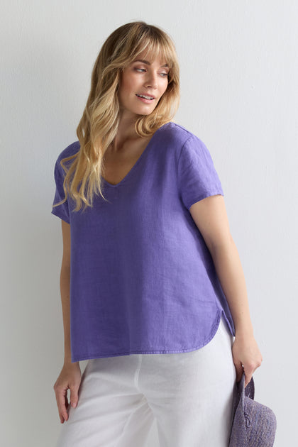 Garment Dyed Linen Button Back Top
