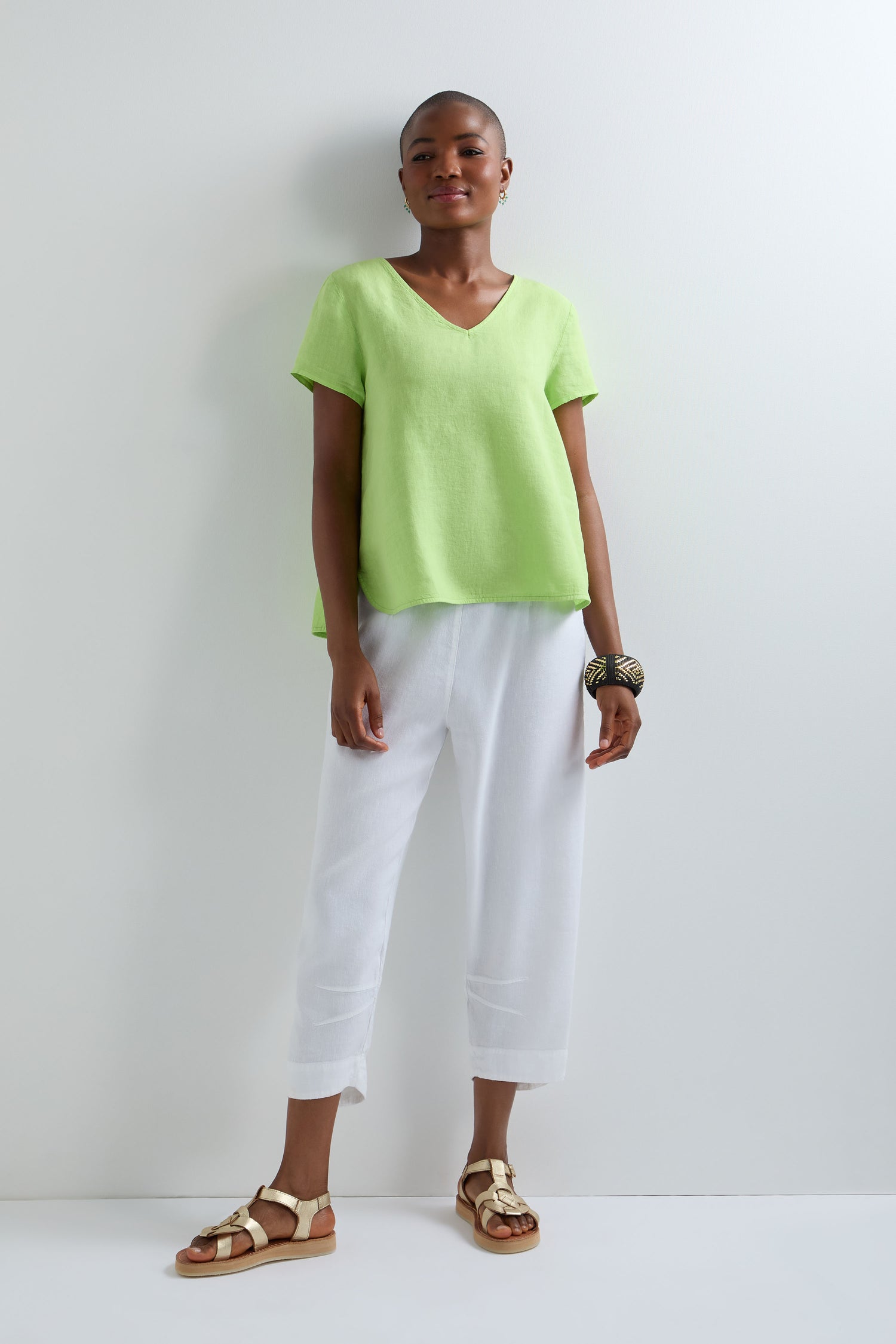 Garment Dyed Linen Button Back Top