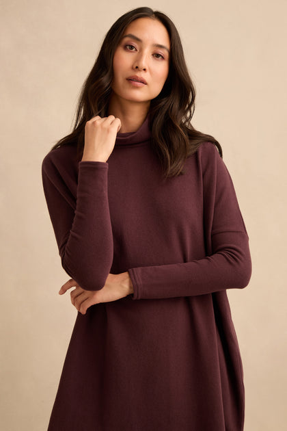 Cowl Neck Fig Fleece Tunic